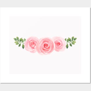 THREE PINK WATERCOLOR FLOWERS Posters and Art